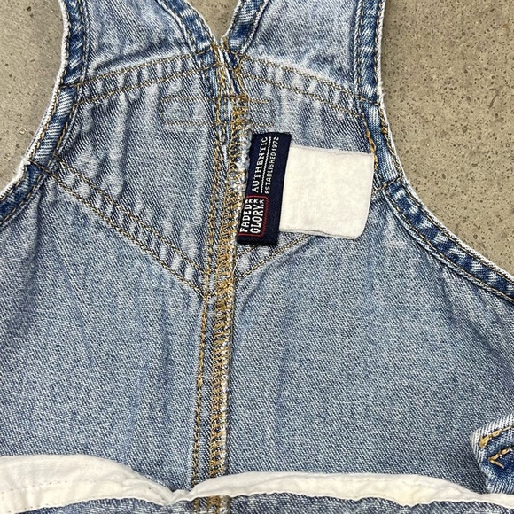 Vintage Faded Glory Bib Overalls Infant Cargo Snap Off Jean Denim - Picture 9 of 10